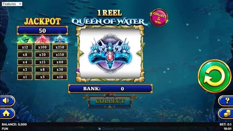 1 Reel Queen Of Water Free Casino Slot  with, delCollect and Win