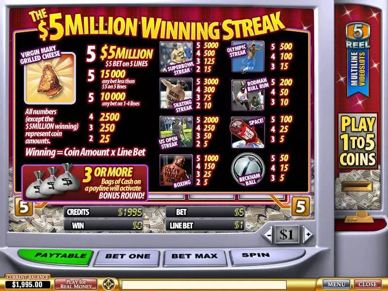 5 Million Winning Streak Free Casino Slot  with, delSecond Screen Game