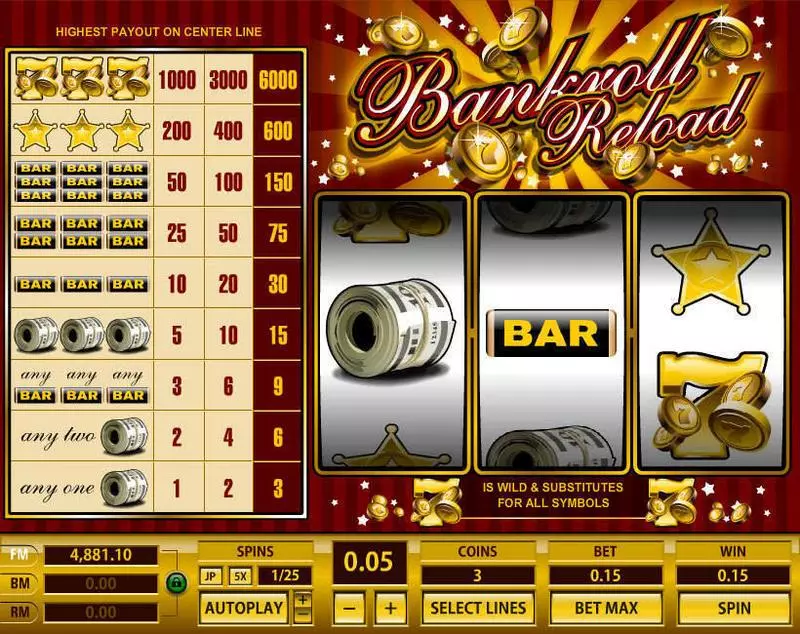 Bankroll Reload 1 Line Free Casino Slot 