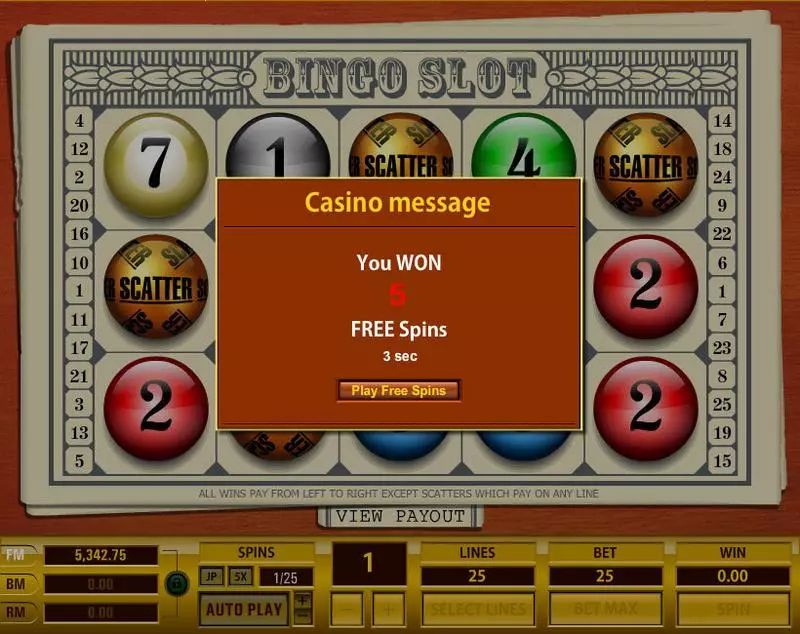 Bingo 25 Lines Free Casino Slot  with, delFree Spins