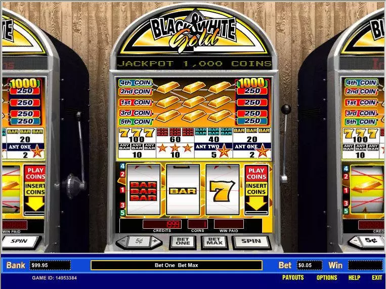 Black and White Gold 5 Line Free Casino Slot 