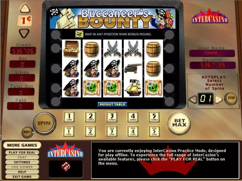 Buccaneer's Bounty 5 Lines Free Casino Slot  with, delSecond Screen Game