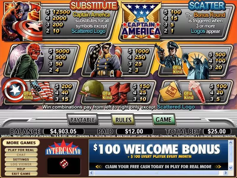 Captain America Free Casino Slot  with, delFree Spins