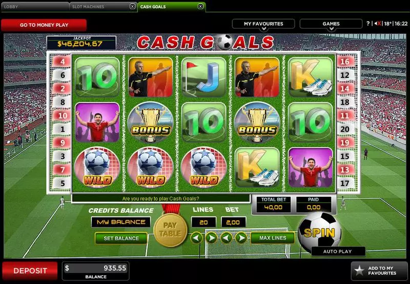Cash Goals Free Casino Slot  with, delSecond Screen Game