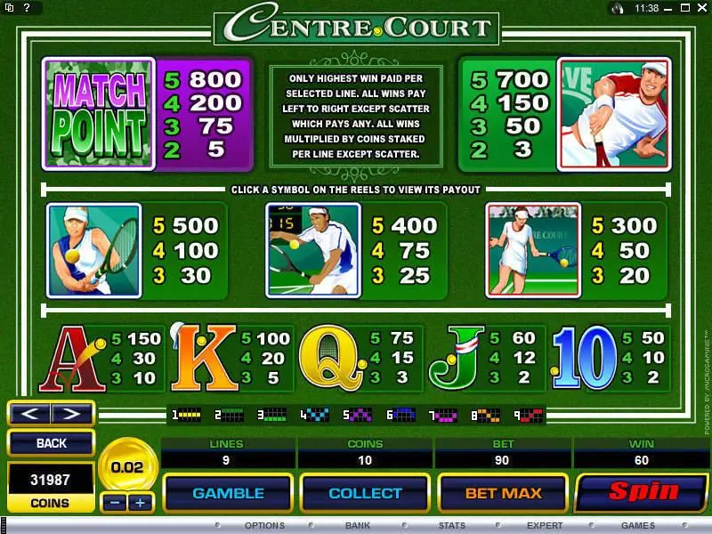 Centre Court Free Casino Slot  with, delFree Spins