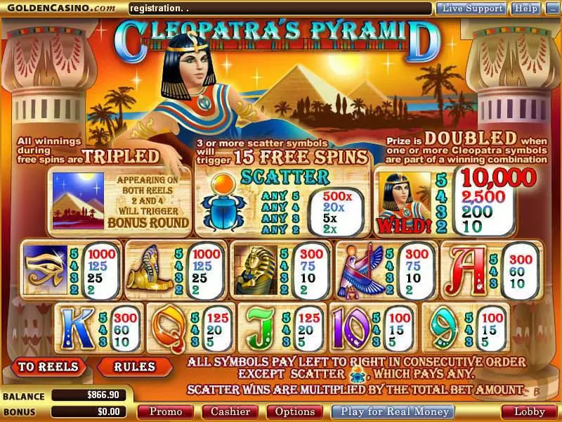 Cleopatra's Pyramid Free Casino Slot  with, delFree Spins