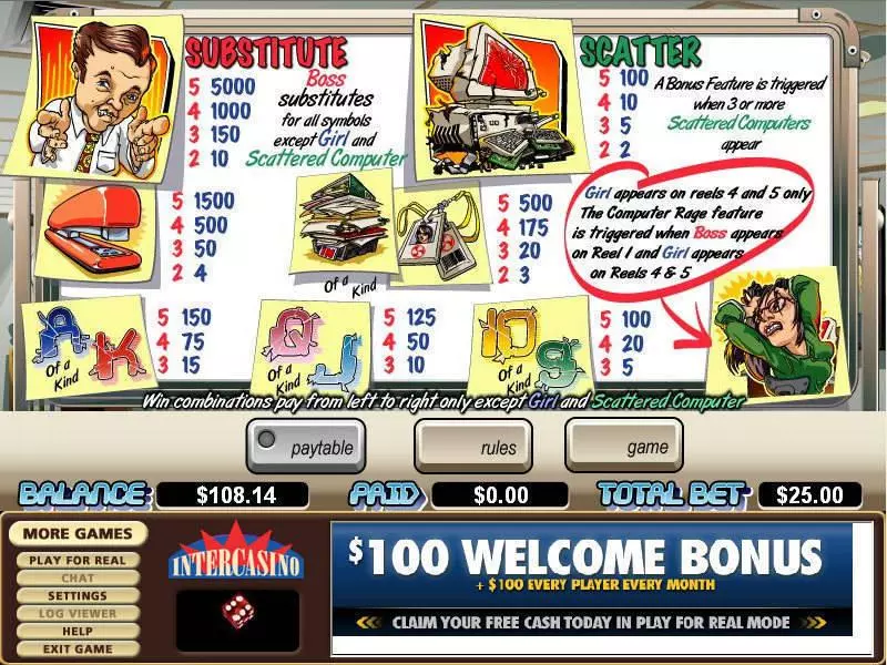 Computer Rage Free Casino Slot  with, delSecond Screen Game