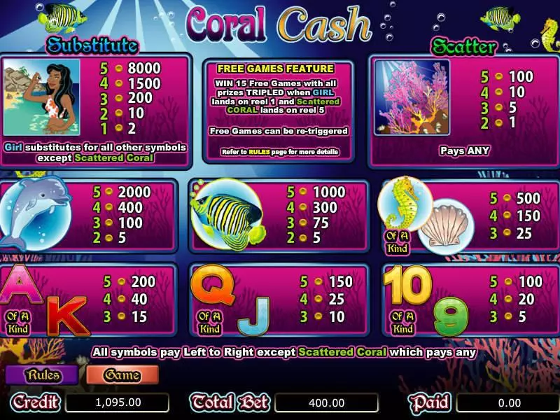 Coral Cash Free Casino Slot  with, delFree Spins