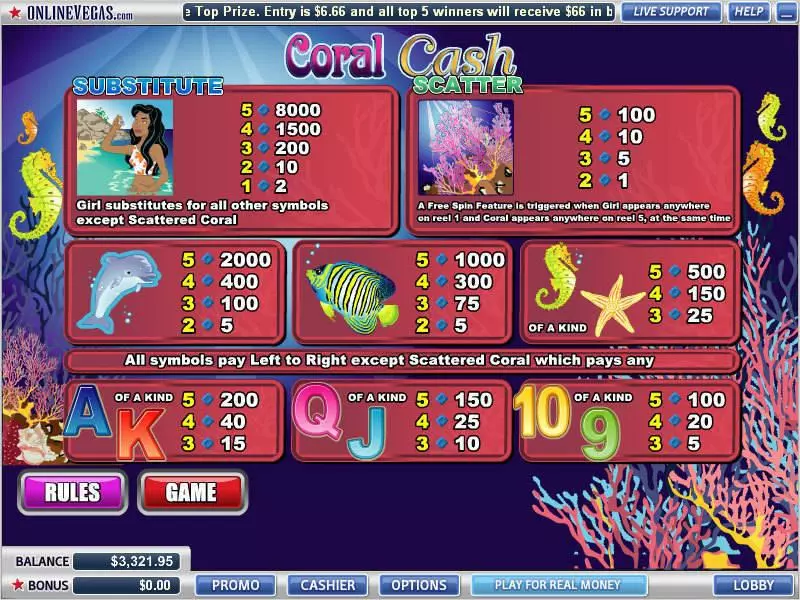 Coral Cash Free Casino Slot  with, delFree Spins