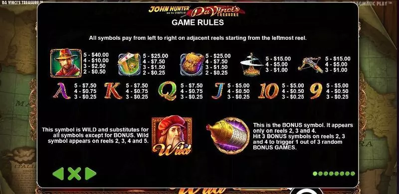 Da Vinci's Treasure Free Casino Slot  with, delSecond Screen Game