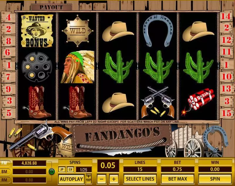 Fandango's 15 Lines Free Casino Slot  with, delFree Spins