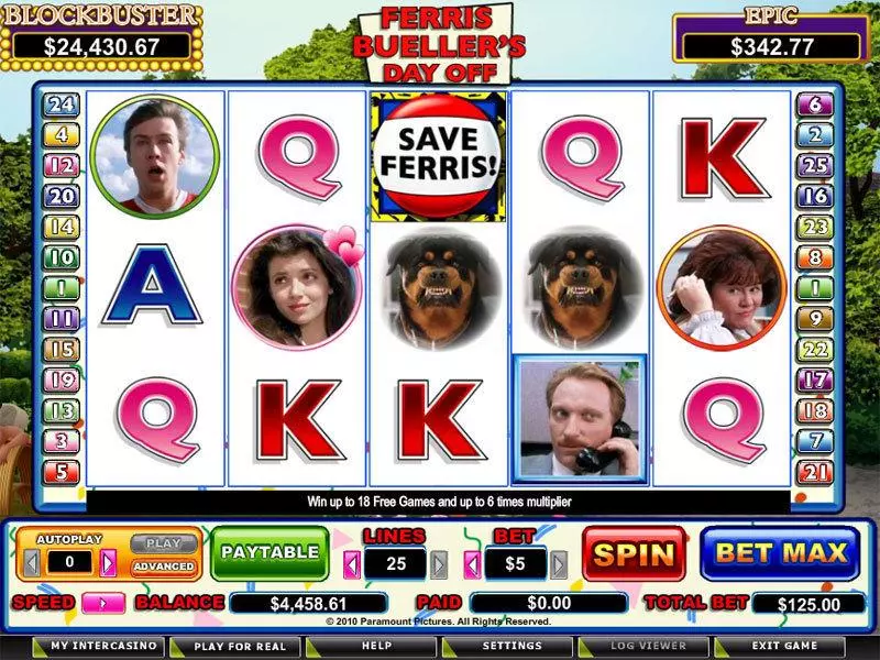 Ferris Bueller Free Casino Slot  with, delFree Spins