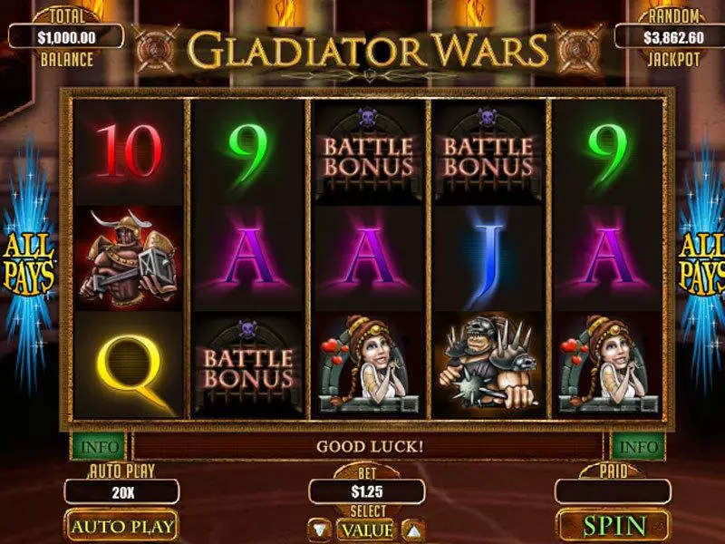 Gladiator Wars Free Casino Slot  with, delSecond Screen Game