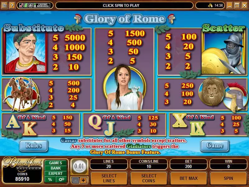 Glory of Rome Free Casino Slot  with, delFree Spins