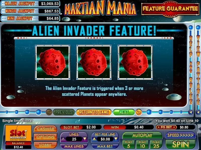 Martian Mania Free Casino Slot  with, delSecond Screen Game