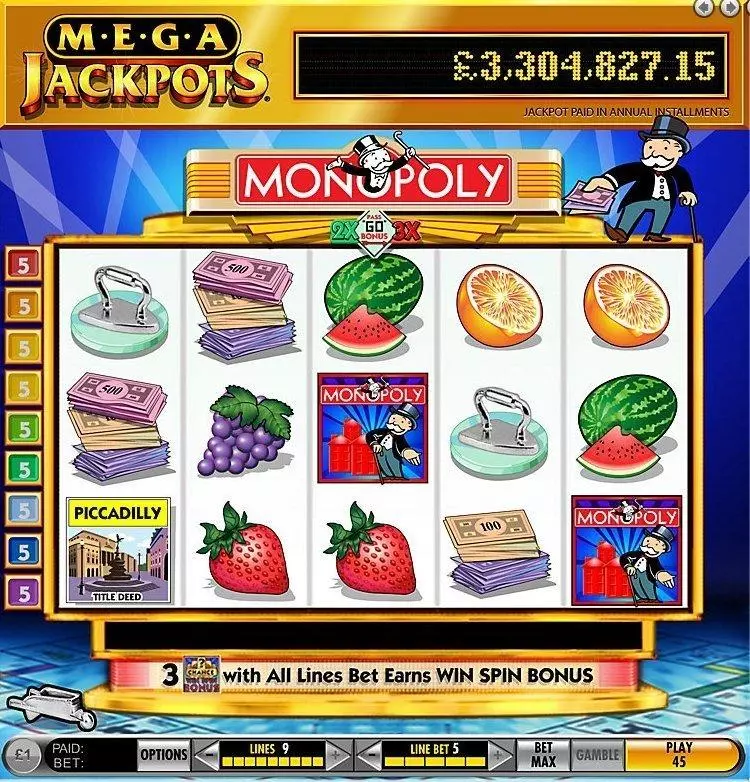 MegaJackpots Monopoly Pass Go Free Casino Slot  with, delPick a Box