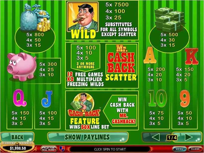 Mr. Cashback Free Casino Slot  with, delFree Spins