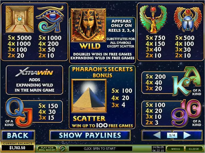 Pharaoh's Secrets Free Casino Slot  with, delFree Spins