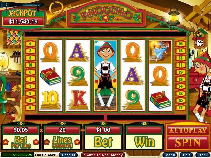 Pinocchio Free Casino Slot  with, delFree Spins