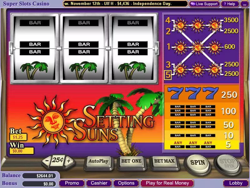 Setting Suns Free Casino Slot 