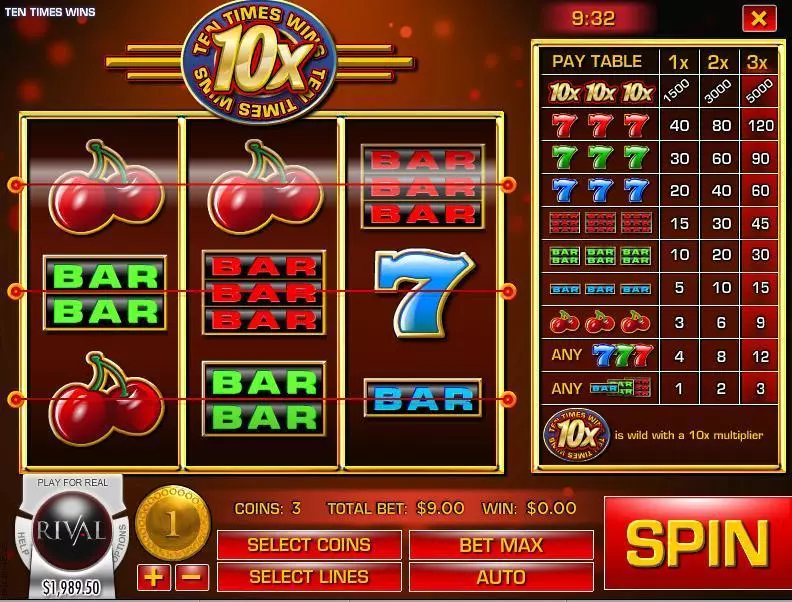 Ten Times Wins Free Casino Slot 