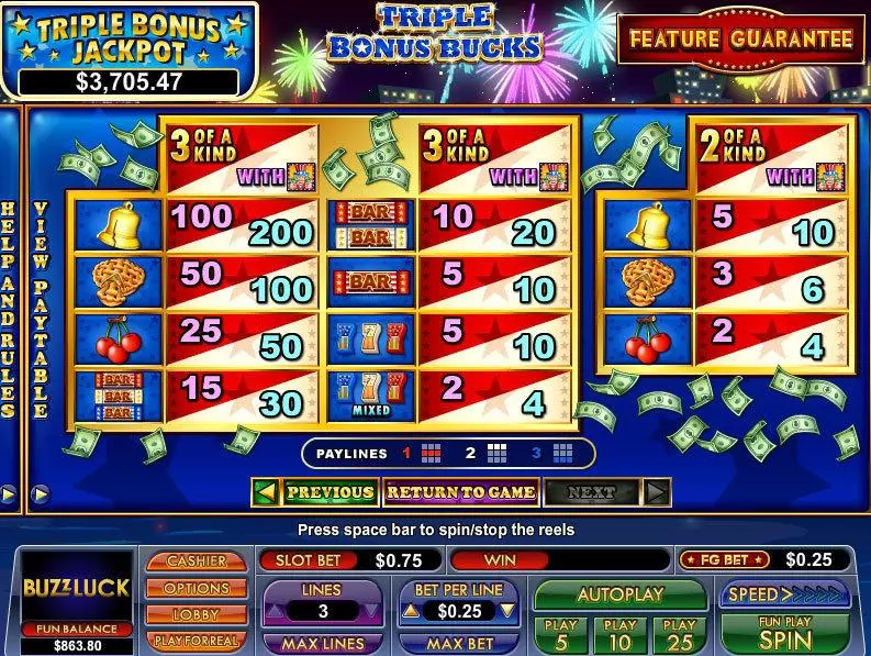 Triple Bonus Bucks Free Casino Slot  with, delFree Spins