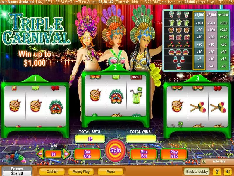 Triple Carnival Free Casino Slot 