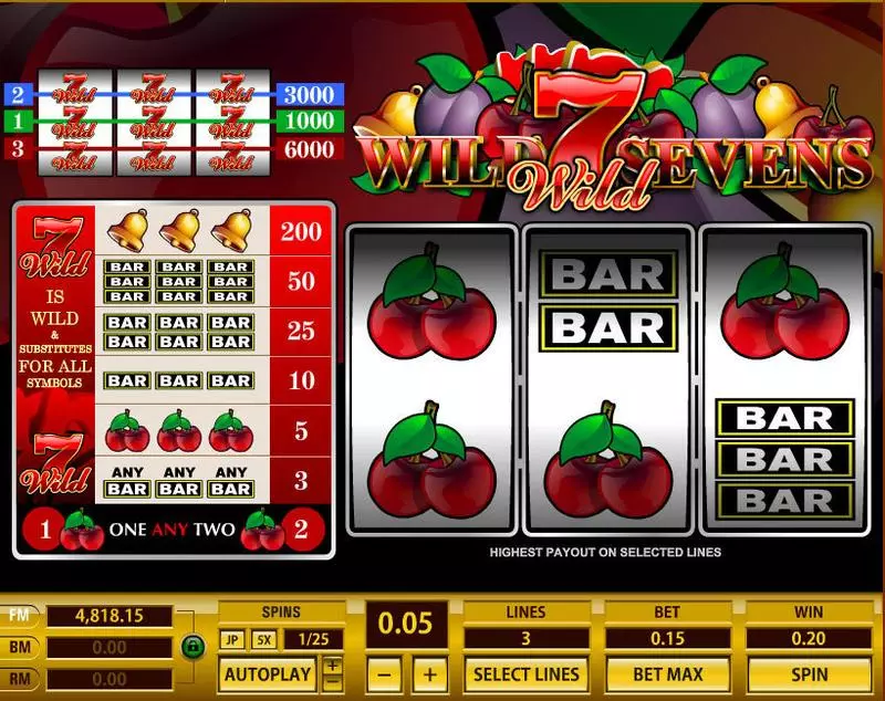 Wild Sevens 3 Lines Free Casino Slot 